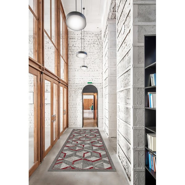 Pelēks un sarkans paklājs Floorita Hypnotik, 55 x 140 cm-image-1