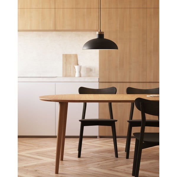 Dabīga toņa apaļš izvelkams ēdamgalds ar ozolkoka imitāciju ø 90 cm Oqui – Kave Home-image-2