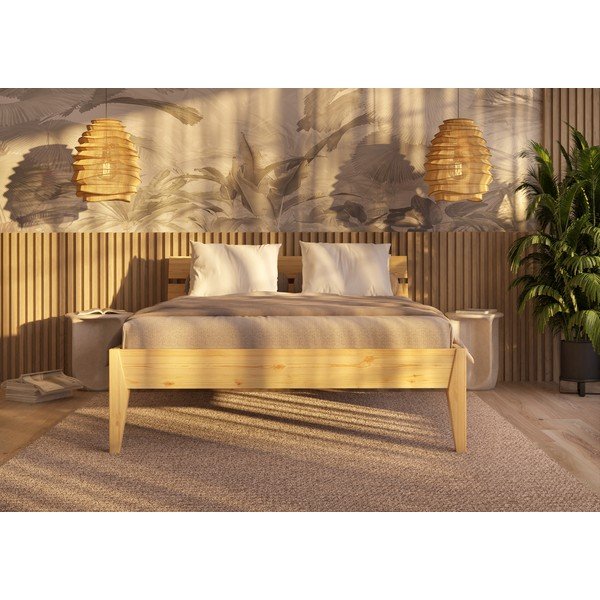 Dabīga toņa priedes masīvkoka divvietīga gulta 140x200 cm Torino – Olivia Living-image-4