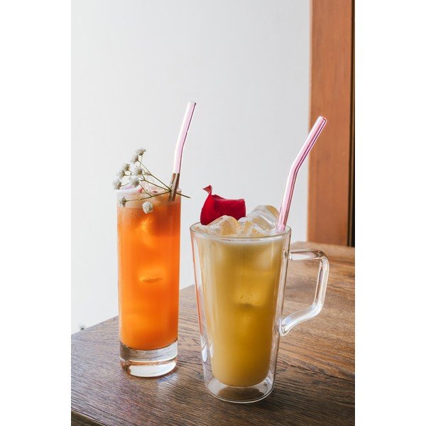 6 rozā stikla salmiņu komplekts Vialli Design, garums 23 cm-image-1