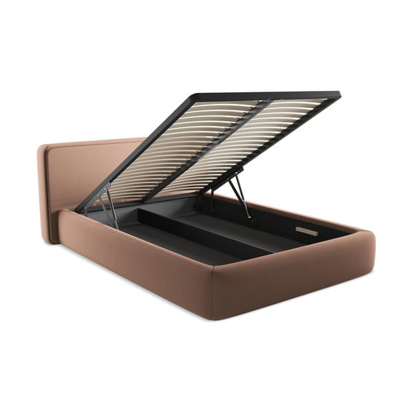 Gaiši rozā polsterēta divvietīga gulta ar veļas kasti un redelēm 140x200 cm Kiana – Makamii-image-3