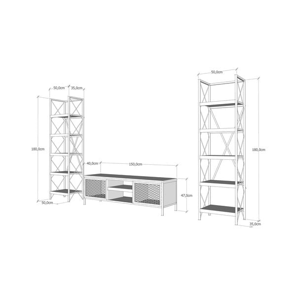 Antracīta pelēks/dabīga toņa TV plauktu komplekts 150x47 cm Maxim – Kalune Design-image-4
