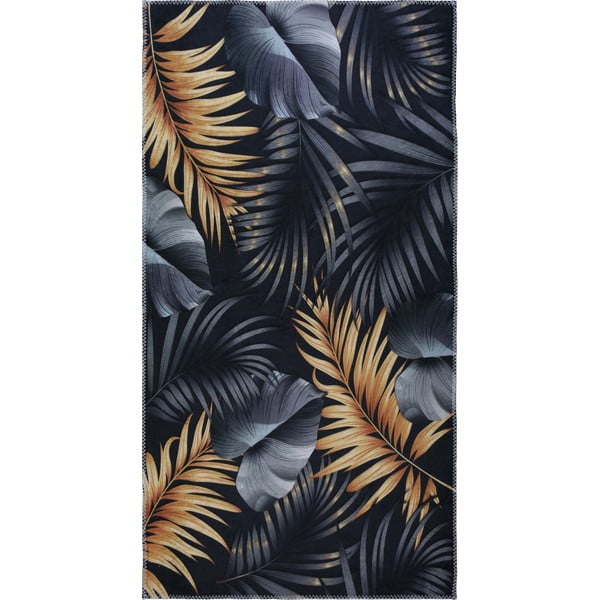 Tumši zils/zelta krāsas mazgājams paklājs 80x150 cm Midnight Leaves – Vitaus