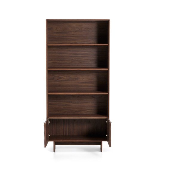 Tumša dabīga toņa plaukts ar riekstkoka imitāciju 90x190x35 cm Norlen – Kave Home-image-4
