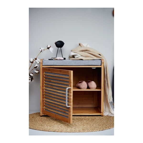 Pelēks/brūns bambusa apavu plaukts ar soliņu Bahari – Wenko-image-1