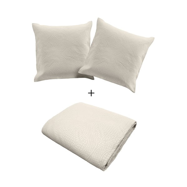 Krēmkrāsas mikrošķiedras gultas pārklāja un spilvendrānas komplekts 240x260 cm Romane – douceur d'intérieur-image-4