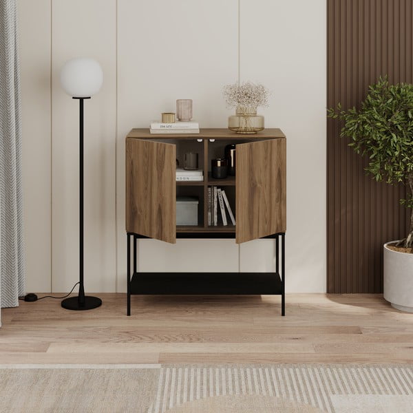 Melns/dabīga toņa skapītis ar ozolkoka imitāciju 80x90x40 cm Amira – Marckeric-image-2