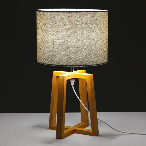 Pelēka/brūna masīvkoka galda lampa ar auduma abažūru (augstums 44 cm) – Casa Selección-image-1
