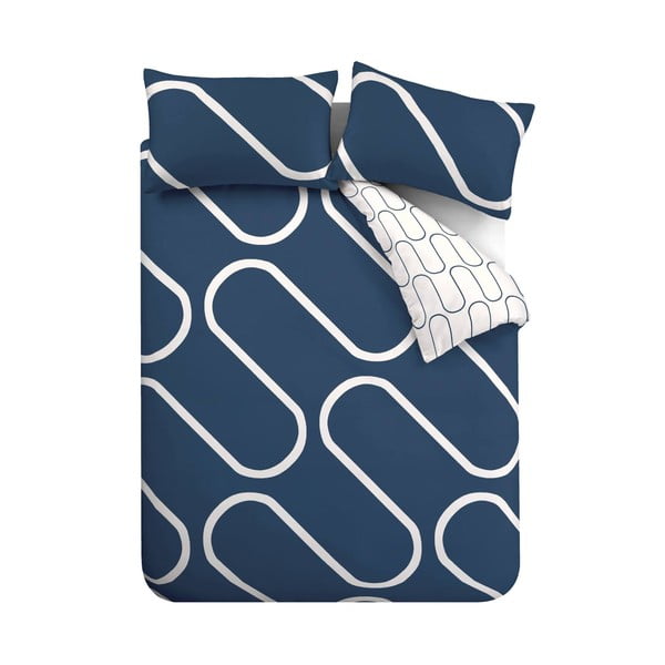 Balti zila gultas veļa 200x200 cm Linear Curve – Catherine Lansfield