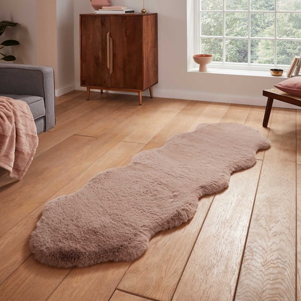 Gaiši brūns sintētisks celiņa paklājs 60x180 cm Super Teddy – Think Rugs-image-1