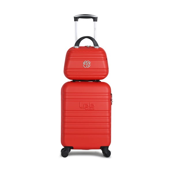 Sarkanas krāsas bagāžas somu uz 4 riteņiem un kosmētikas futrāļa komplekts LPB Aurelia