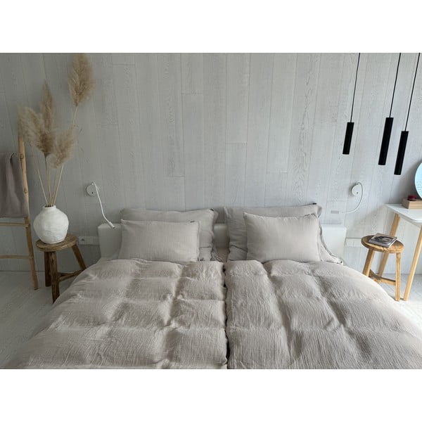 Bēša vienguļamā muslīna gultas veļa 135x200 cm Plain Muslin – Butter Kings-image-1