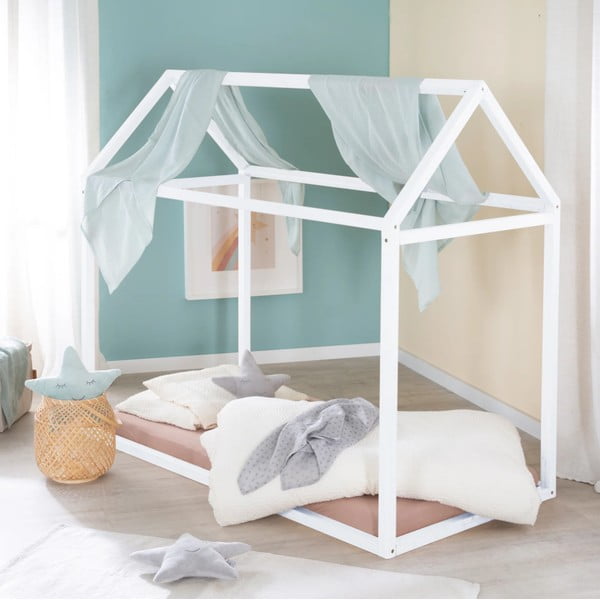 Balta bērnu gulta mājas formā 70x140 cm Montessori – Roba-image-3