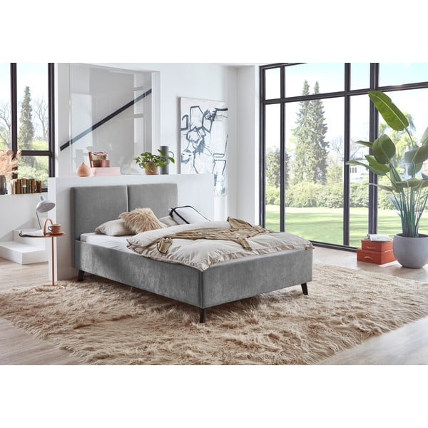 Pelēka polsterēta divvietīga gulta ar redelēm 140x200 cm Piano – Meise Möbel-image-1