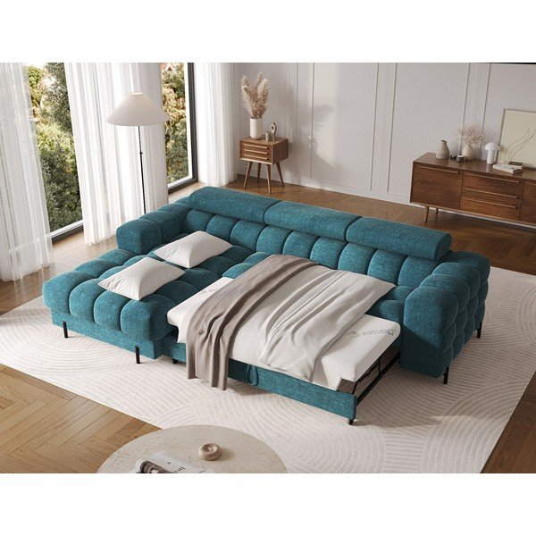 Zils salokāms/ar uzglabāšanas vietu stūra dīvāns no buklē auduma (ar kreiso stūri/ar zvilni) Felro – ELTAP-image-4