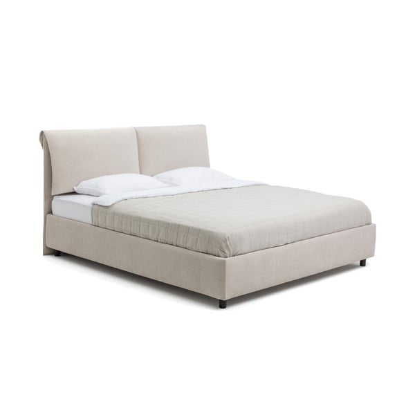 Bēša polsterēta divvietīga gulta ar veļas kasti un redelēm 180x200 cm Myra Pillow – Bonami Selection