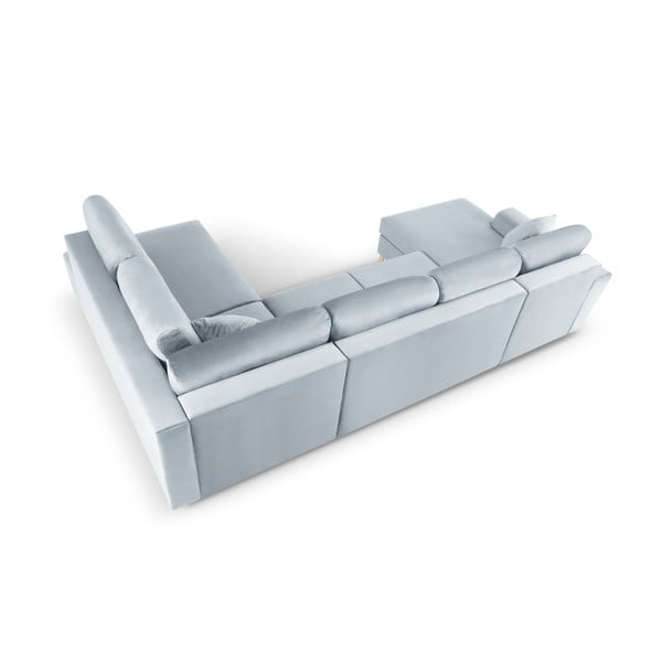 Gaiši zils samta salokāms stūra dīvāns ar uzglabāšanas vietu (ar labo stūri/U veida) Kyoto – Cosmopolitan Design-image-4