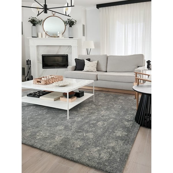 Pelēks vilnas paklājs 230x340 cm Calisia Vintage Flora – Agnella-image-3