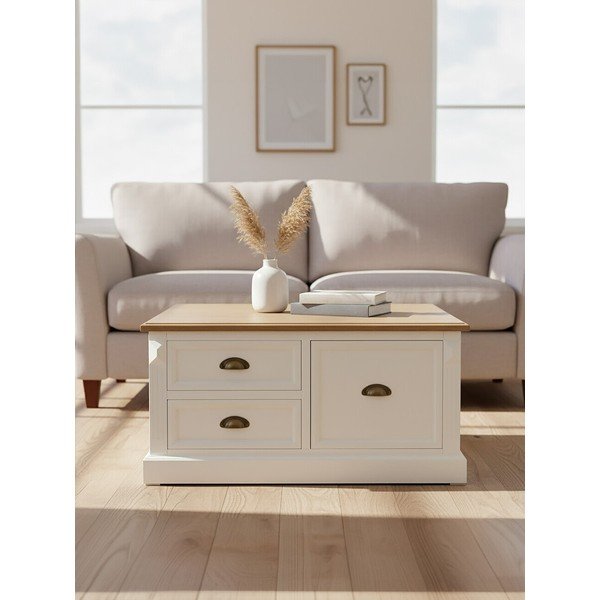 Balts žurnālgaldiņš ar egles koka imitāciju 90x90 cm Hardwick – Premier Housewares-image-4