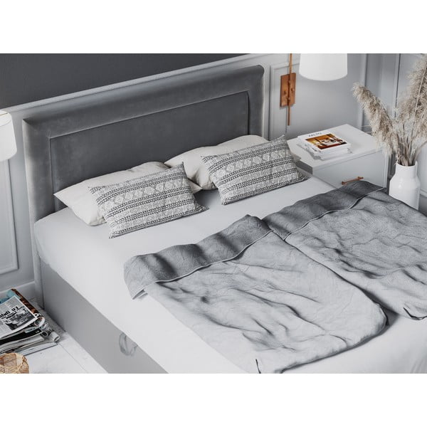 Pelēka samta divguļamā gulta Mazzini Beds Yucca, 200 x 200 cm-image-1