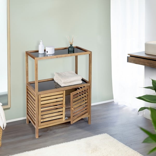 Melns/dabīga toņa akācijas masīvkoka zems vannas istabas skapis 67,5x86 cm Fondi – Wenko-image-1