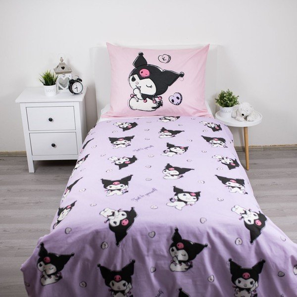 Rozā vienguļamā kokvilnas bērnu gultas veļa 140x200 cm Hello Kitty "Kuromi" – Jerry Fabrics-image-2