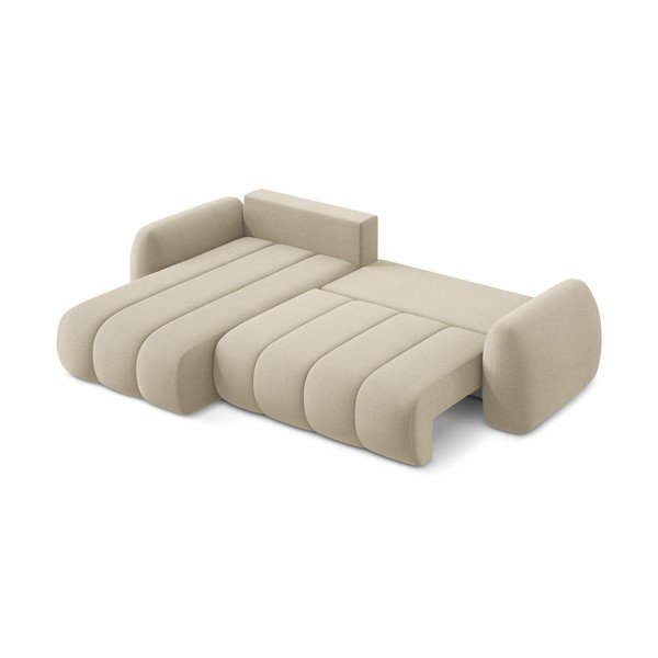 Gaiši brūns salokāms stūra dīvāns no buklē auduma ar uzglabāšanas vietu (ar kreiso stūri/ar zvilni) Pele – Makamii-image-4