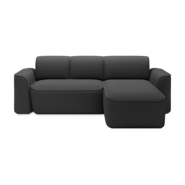 Antracīta pelēks stūra dīvāns no buklē auduma (ar labo stūri/ar zvilni) Ume – ELTAP