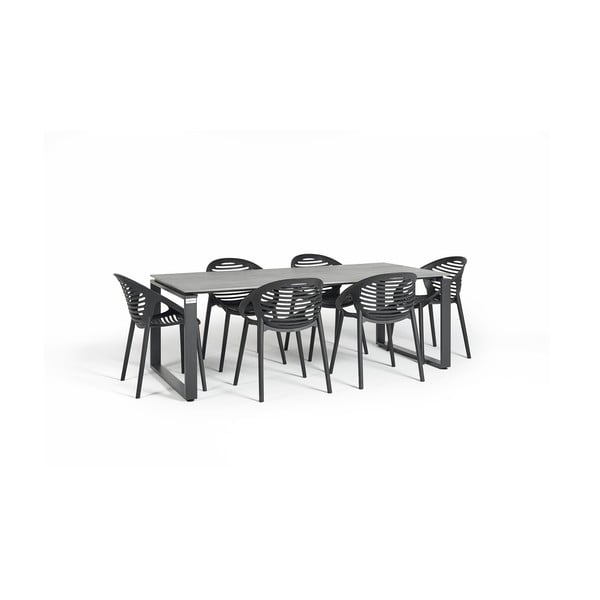 Dārza mēbeļu komplekts 6 personām ar melniem Joanna krēsliem un Strong galdu, 210 x 100 cm