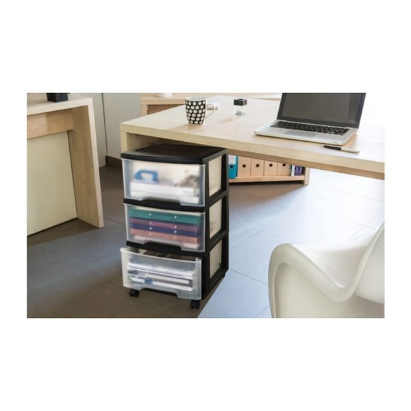 Melns/caurspīdīgs plastmasas plaukts uz riteņiem 37x80,5 cm – Curver-image-3