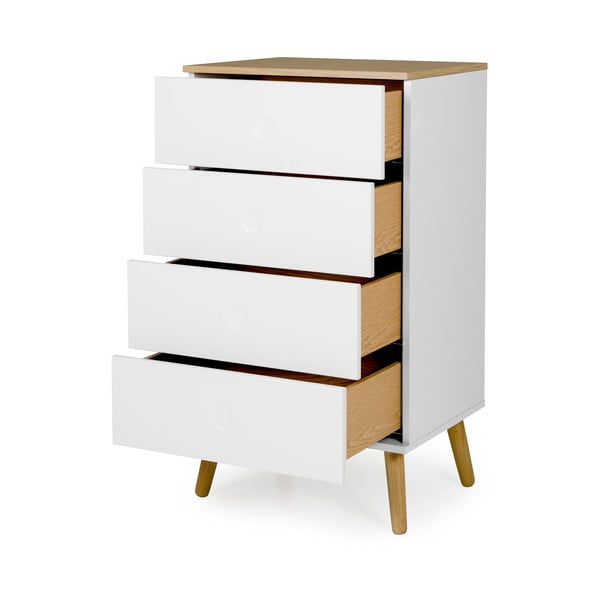 Balta kumode ar ozolkoka kājām un 4 atvilktnēm Tenzo Dot, platums 55 cm-image-3