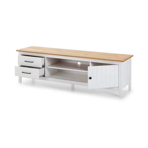 Balts priedes masīvkoka TV galdiņš 158x47 cm Miranda – Marckeric-image-4