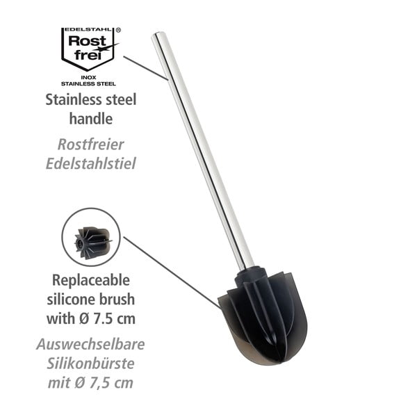 Melna silikona tualetes birste ar metāla turētāju Wenko-image-2