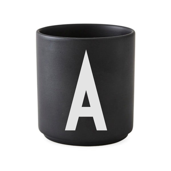 Melna porcelāna krūze Design Letters Alphabet A, 250 ml