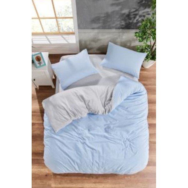 Zila/pelēka divguļamā gultas veļa no ranforce kokvilnas ar palagu 200x220 cm – Mila Home