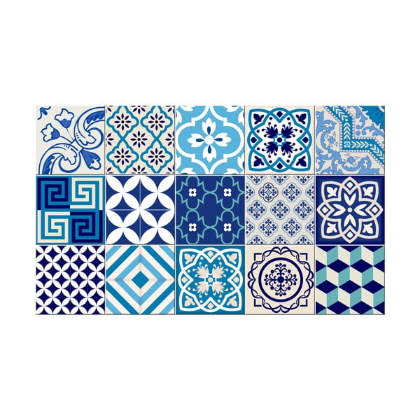 15 dekoratīvo sienas uzlīmju komplekts Ambiance Azur, 10 x 10 cm-image-2