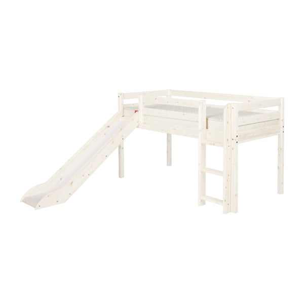 Balta priedes vidēji augsta bērnu gulta ar slīdkalniņu Flexa Classic, 90 x 200 cm