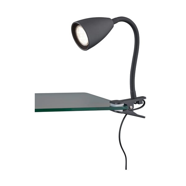 Matēti melna galda lampa ar klipsi (augstums 20 cm) Wanda – Trio