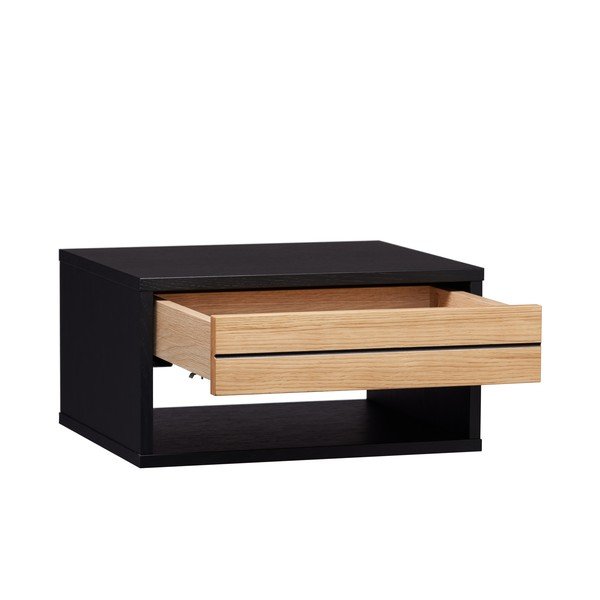 Melns/dabīga toņa piekarināms naktsskapītis ar ozolkoka imitāciju Stripe – Woodman-image-1