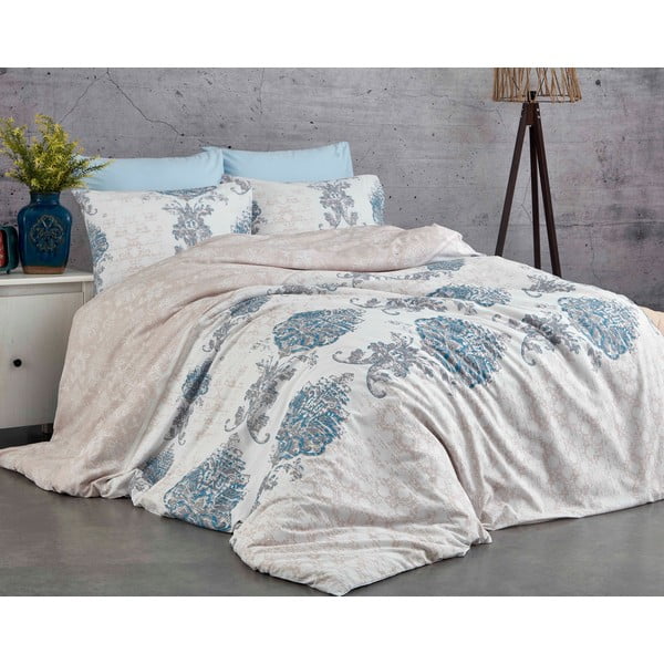Zila/bēša divvietīga kokvilnas gultas veļa 200x200 cm Daisy – Mijolnir