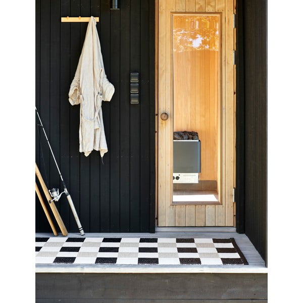 Melns/krēmkrāsas iekštelpu un āra celiņa paklājs 70x240 cm Pix Black Vanilla – Pappelina-image-2