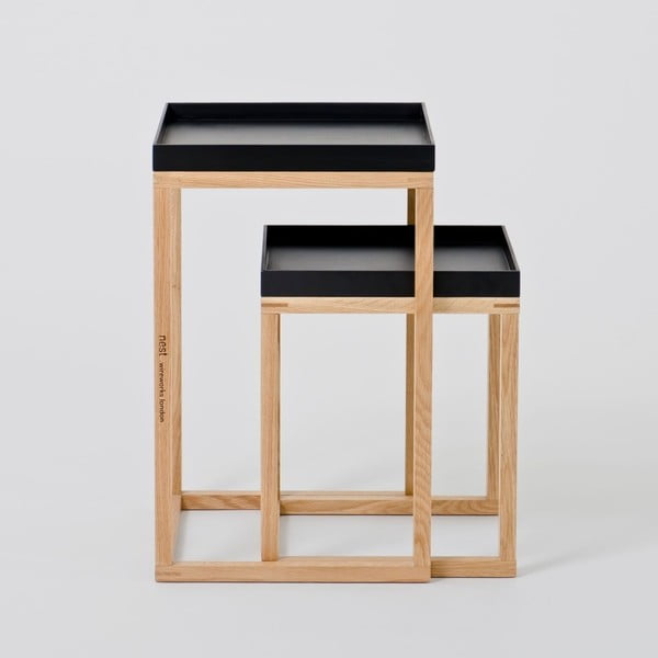 2 ozolkoka sānu galdiņu komplekts ar melnu virsmu Wireworks Oak-image-2