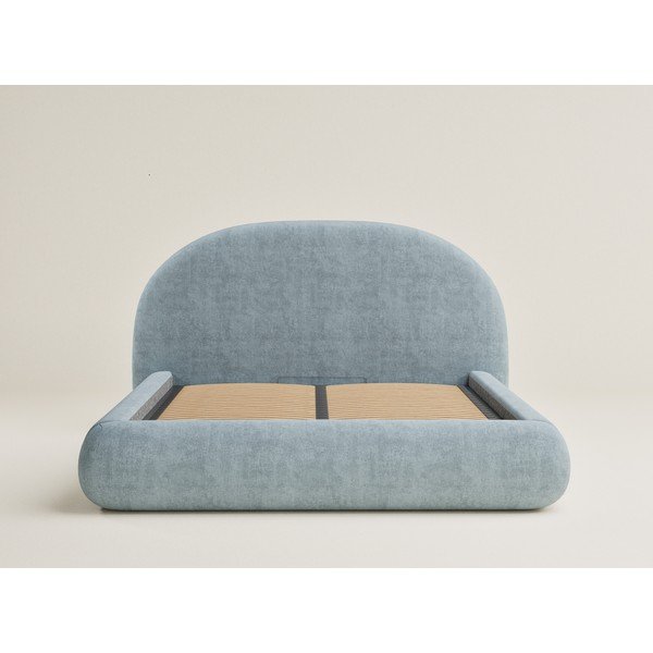 Gaiši zila polsterēta divvietīga gulta ar veļas kasti un redelēm 140x200 cm Maumere – Maison de Rêve-image-1