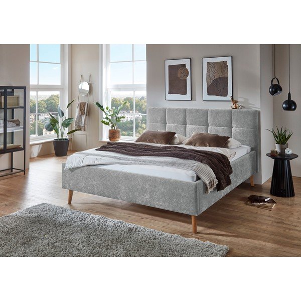 Pelēka polsterēta divvietīga gulta ar veļas kasti ar redelēm 180x200 cm Nova – Meise Möbel-image-1