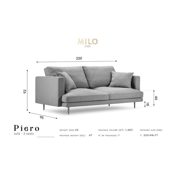 Zaļš trīsvietīgs dīvāns Milo Casa Piero, 220 cm-image-2