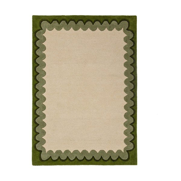 Zaļš/dabīga toņa ar rokām darināts vilnas paklājs 140x200 cm Wiggle Wool – Flair Rugs