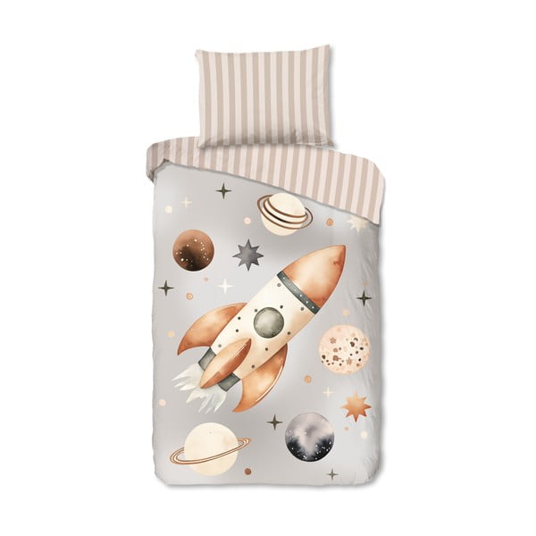 Pelēkbēša vienguļamā kokvilnas bērnu gultas veļa 140x200 cm Explore – Good Morning