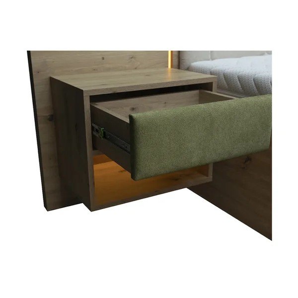 Tumši zaļa polsterēta/no skaidu plāksnēm divvietīga gulta ar veļas kasti ar redelēm 180x200 cm Palmeraie – Bobochic Paris-image-4