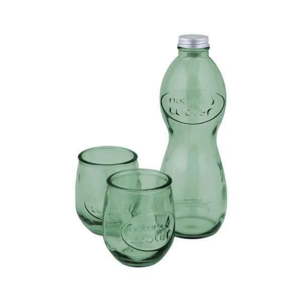 Gaiši zaļas ūdens pudeles un 2 pārstrādāta stikla glāžu komplekts Ego Dekor Water