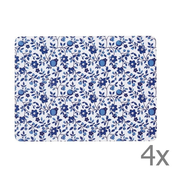 4 paklājiņu komplekts Kitchen Craft Blue Flower placemats, 21 x 29 cm